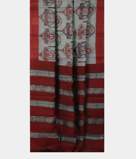 Greyish Blue Tussar Printed Saree T2595202
