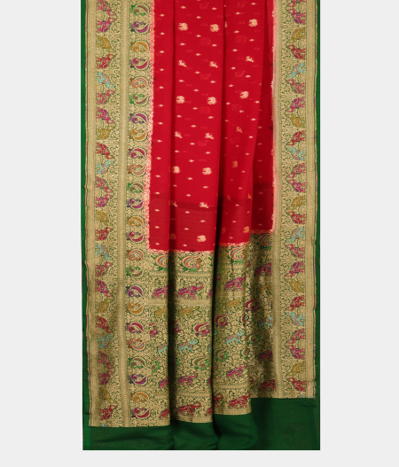 Red Banaras Georgette Silk Saree with Paithani Border T2669932