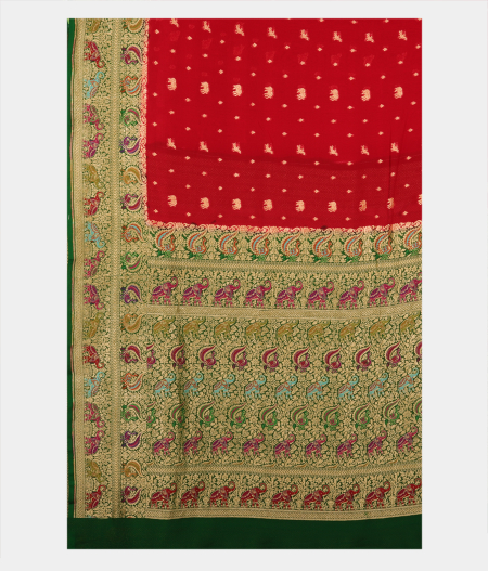 Red Banaras Georgette Silk Saree with Paithani Border T2669934