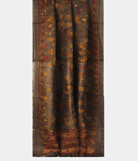 Dark Grey Kora Organza Printed Saree T2653922