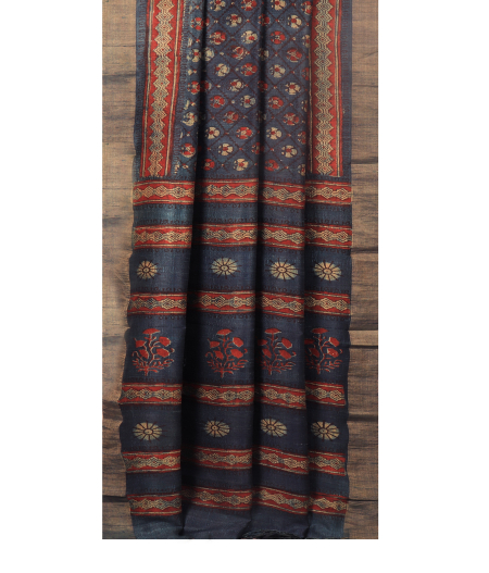 Blue Tussar Printed Saree T2697522