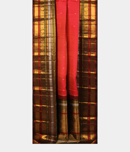 Pinkish Orange Handwoven Kanjivaram Silk Saree T2572064