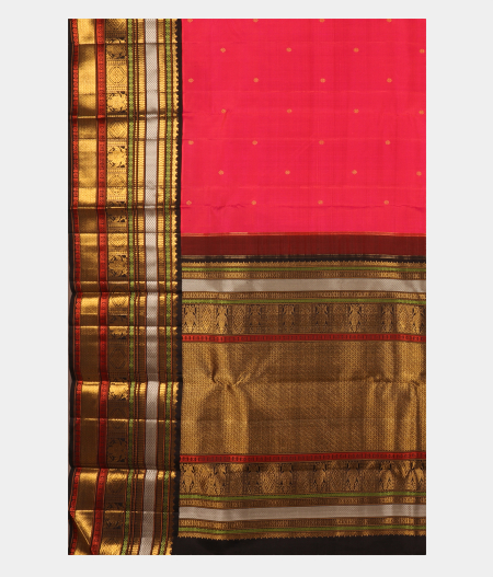 Pinkish Orange Handwoven Kanjivaram Silk Saree T2572065