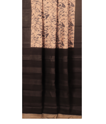 Light Beige Tussar Printed Saree T2702012