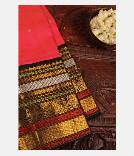 Pinkish Orange Handwoven Kanjivaram Silk Saree T257206-image