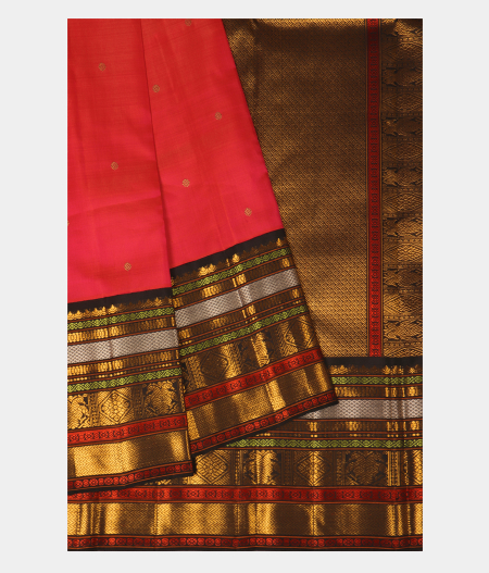 Pinkish Orange Handwoven Kanjivaram Silk Saree T2572062
