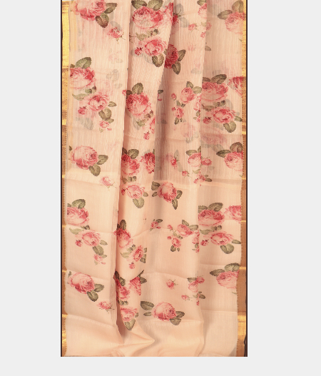 Light Pink Kora Organza Printed Saree T2699652