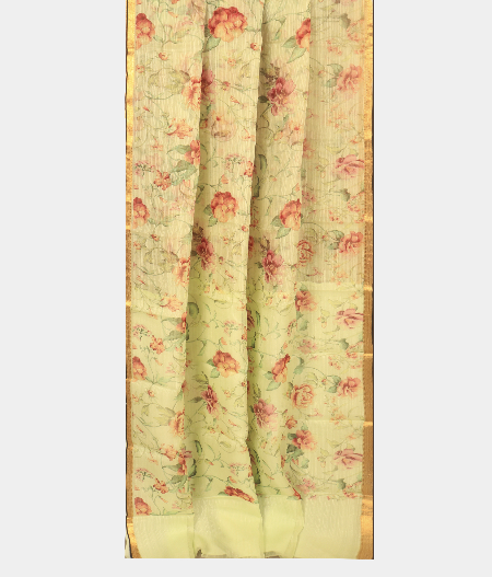 Light Green Kora Organza Printed Saree T2699692