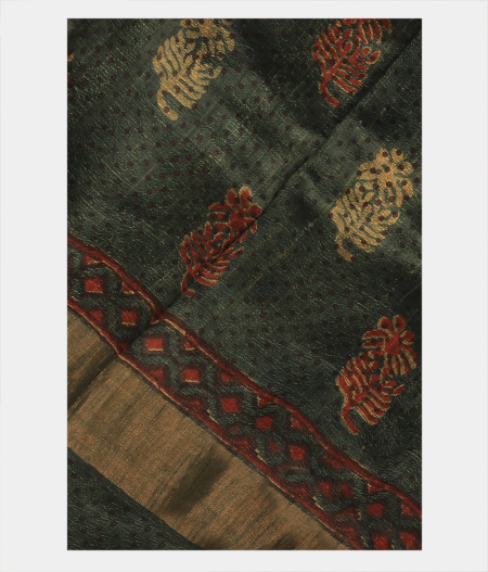 Dark Green Tussar Printed Saree T269747-image