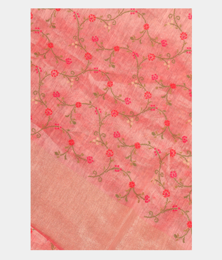 Pink Linen Embroidery Saree T270045-image