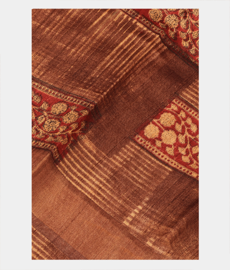 Brown Tussar Printed Saree T270425-image
