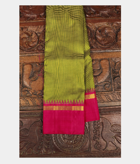 Green and Yellow Handwoven Kanjivaram Silk Saree T261116-image