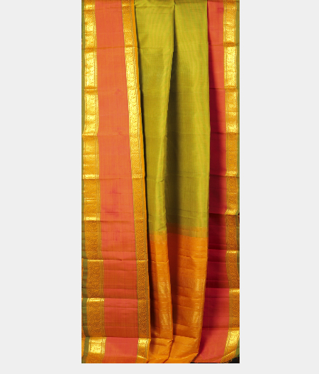 Light Green and Yellow Handwoven Kanjivaram Silk Saree T2606422