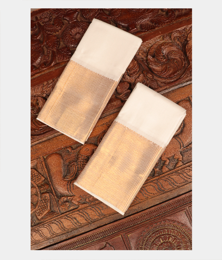 White Handwoven Kanjivaram Silk Dhoti and Vastharam T265122-image