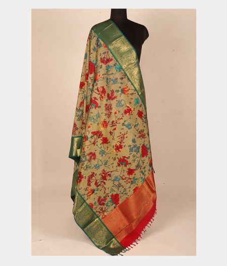 Greenish Grey Printed Kanjivaram Silk Dupatta T239442-image