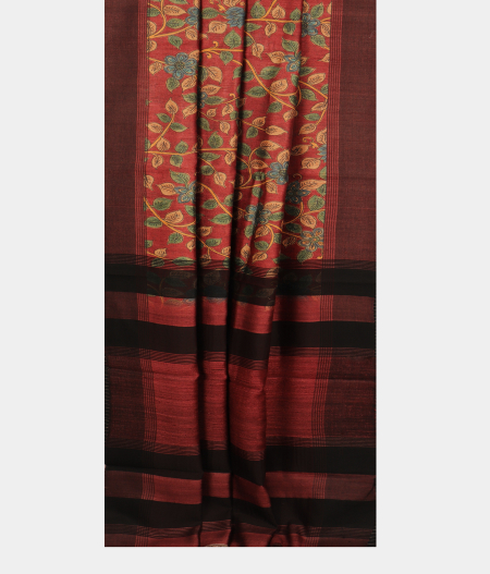 Maroon Tussar Printed Saree T2679802