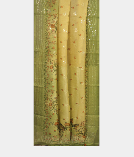 Yellowish Green Kora Organza Printed Saree T2653952