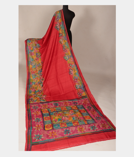 Red Tussar Embroidery Saree T274849-image