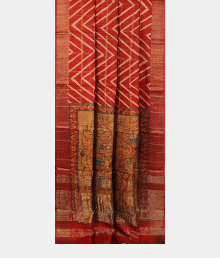 Reddish Rust Tussar Printed Saree T2747302