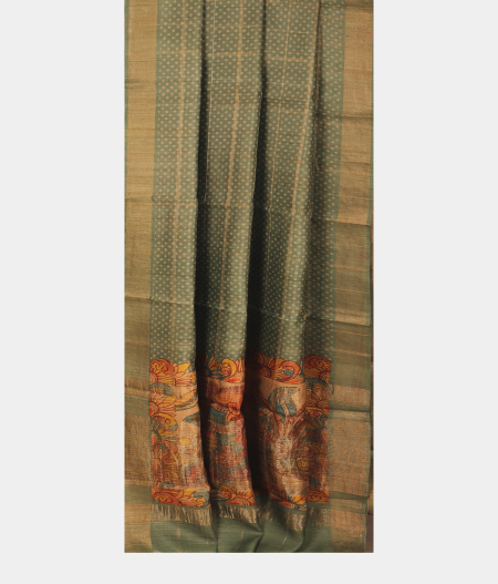 Greenish Grey Tussar Printed Saree T2747122