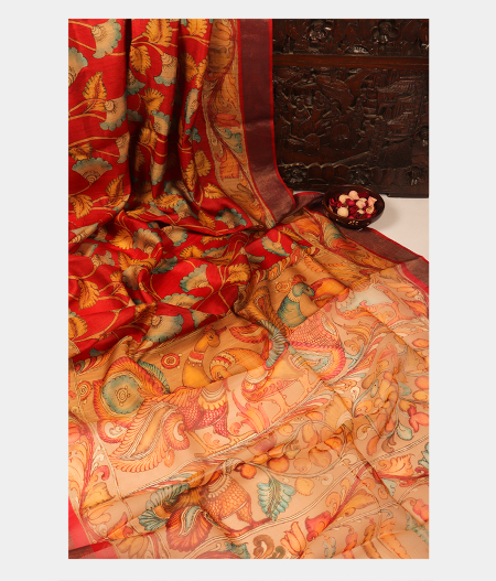 Red Tussar Printed Saree T274673-image