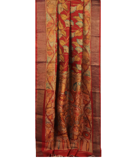 Red Tussar Printed Saree T2746735