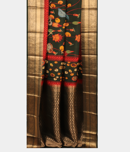 Dark Green Printed Soft Silk Saree T2641752