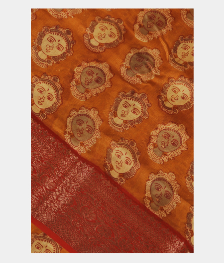 Rust and Orange Soft Printed Cotton Saree T276038-image
