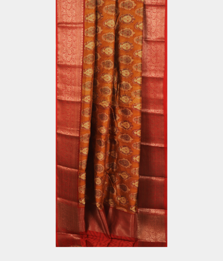 Rust and Orange Soft Printed Cotton Saree T2760382