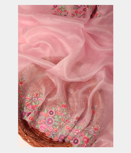 Pink Kora Organza Embroidery Saree T276889-image