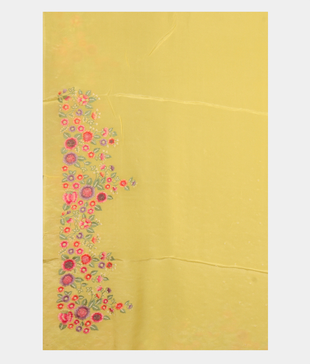 Yellow Kora Organza Embroidery Saree T2768873