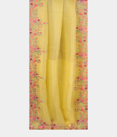 Yellow Kora Organza Embroidery Saree T2768874