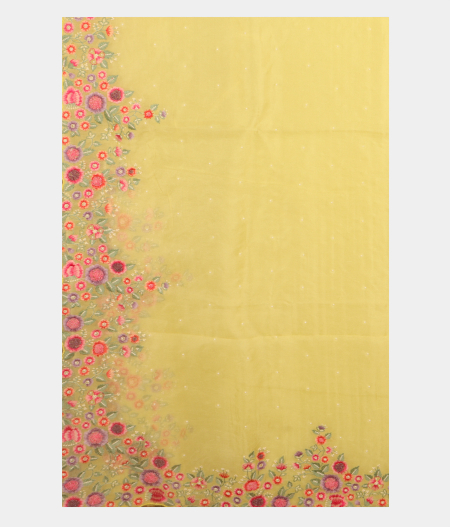 Yellow Kora Organza Embroidery Saree T2768875