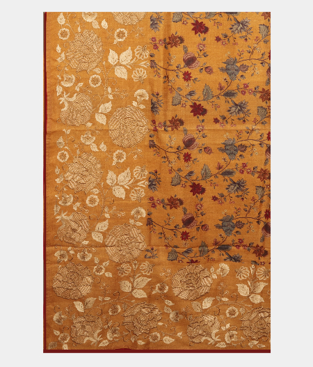 Yellow Tussar Printed Saree  T2769174