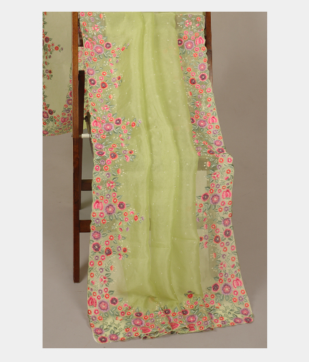 Green Kora Organza Embroidery Saree T2768862