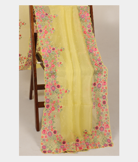 Yellow Kora Organza Embroidery Saree T2768872