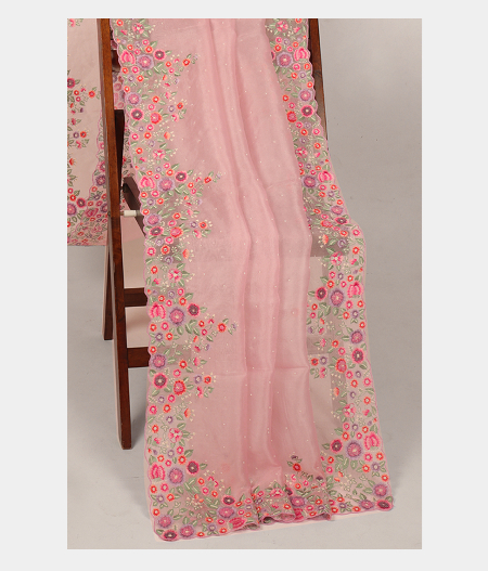 Pink Kora Organza Embroidery Saree T2768892