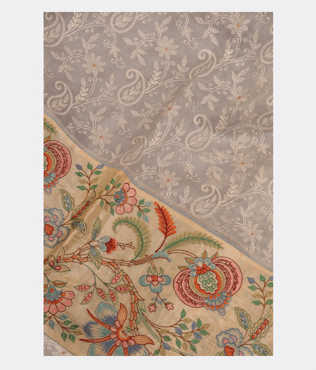 Bluish Grey Kora Organza Embroidery Saree T276035-image