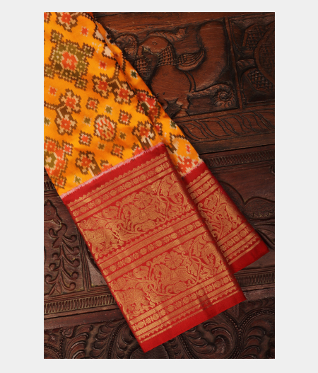 Yellow Ikat Silk Saree T281044-image