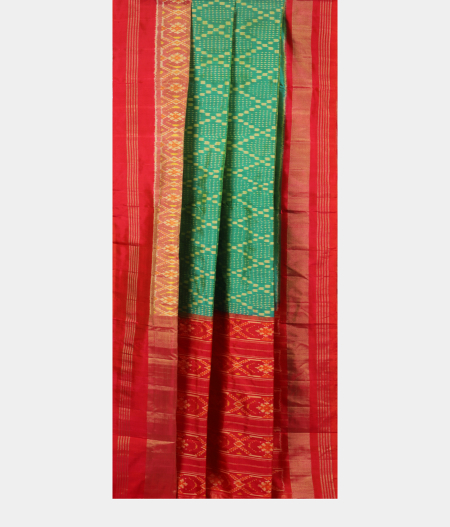 Bluish Green Ikat Silk Saree T2810672