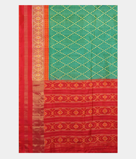 Bluish Green Ikat Silk Saree T2810674