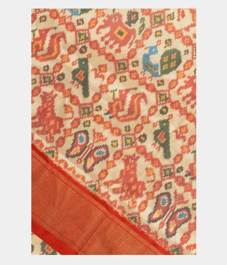 Off-White Ikat Silk Saree T281083-image