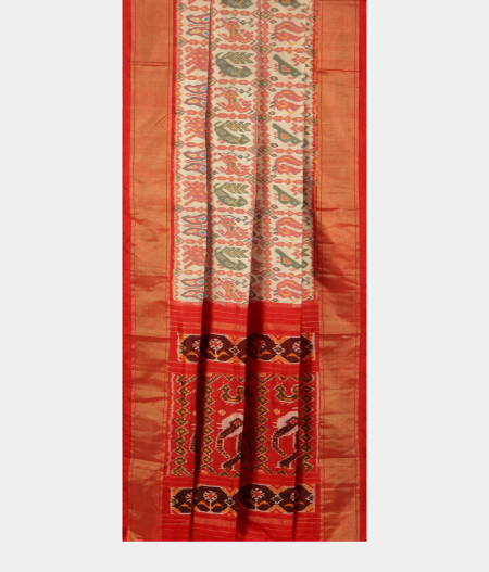 Off-White Ikat Silk Saree T2810832