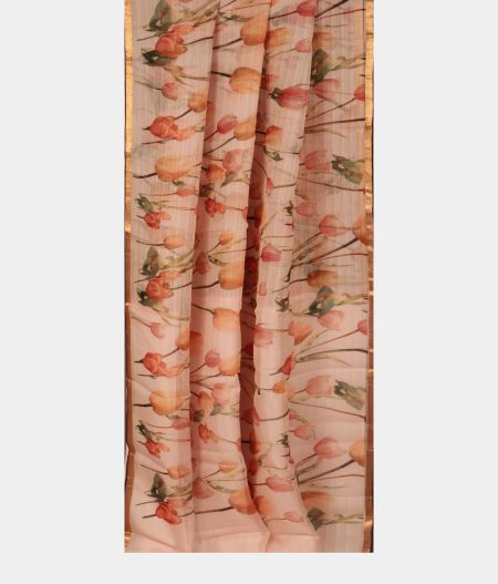 Light Pink Kora Organza Printed Saree T2699642