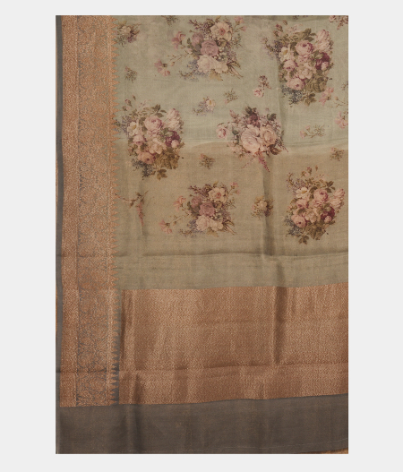 Grey Kora Organza Printed Saree T2731224