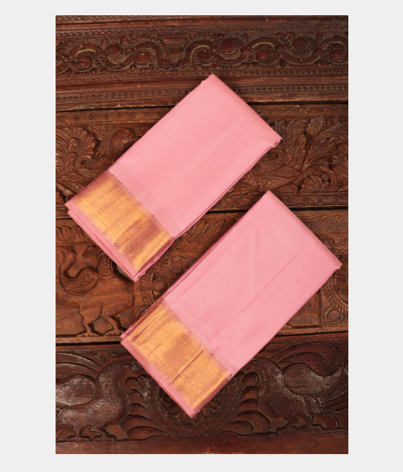 Pink Handwoven Kanjivaram Silk Dhoti and Vastharam T280310-image