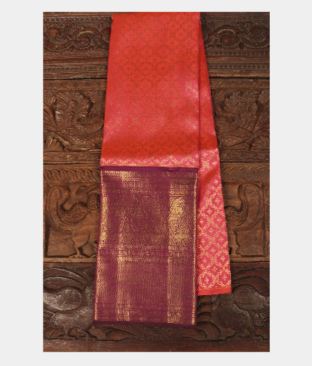 Pinkish Orange Handwoven Kanjivaram Silk Pavadai T282365-image