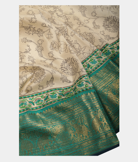 Off White Printed Kanjivaram Silk Saree T283170-image