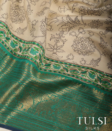 Off White Printed Kanjivaram Silk Saree T2831704