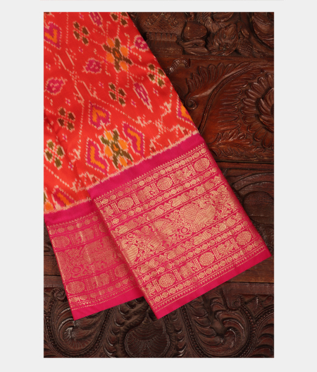 Orange Ikat Silk Saree T234152-image